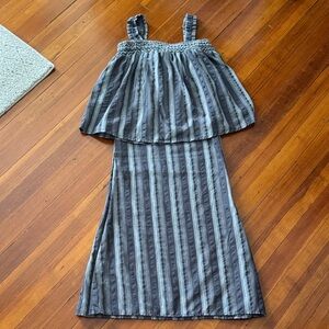 Hello Nite Striped Striped Grey Palazzo Pants and Matching Boho Flowy Top NWT